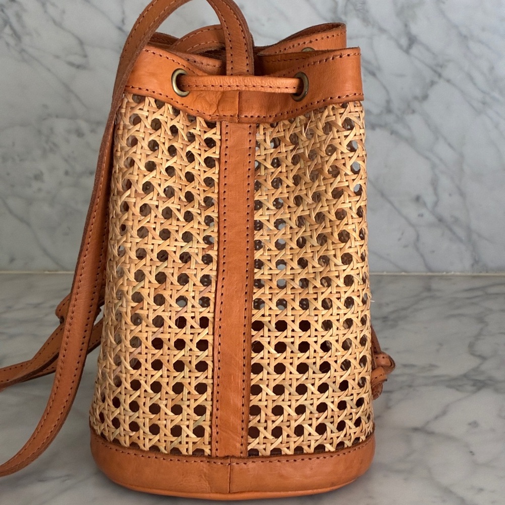 Woven Rattan Leather Benna Bucket Bag by Bembien - Picture 7 of 10